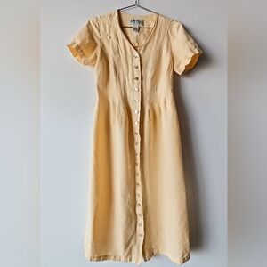 Vintage Orvis Yellow Summer Button Midi Linen Dress